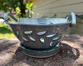 Handmade Orchid Pot or Colander in Misty Blue Porcelain