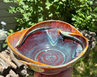 Handmade Porcelain Serving Bowl in Brown & Misty Green