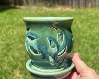 Handmade Mini Orchid Pot in Mint Green Porcelain