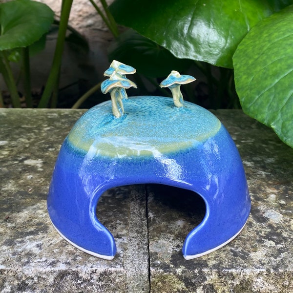 Handmade Porcelain Toad House in Blue and Green