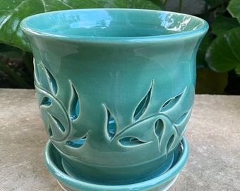 Medium Handmade Orchid Pot in Mint Green Porcelain