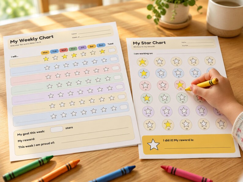 Behavior Chart for Kids Printable + Google Sheets Reward Tracker, Star ...