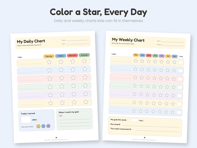 Behavior Chart for Kids Printable + Google Sheets Reward Tracker, Star ...