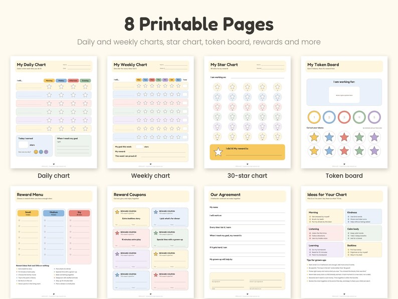 Behavior Chart for Kids Printable + Google Sheets Reward Tracker, Star ...