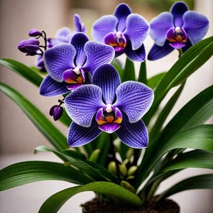 Jeune plant d'orchidée Vanda à feuilles rubanées, orchidée vivante de 10 à 15 cm de haut en pot de 6 cm, non fleurie, fleurs bleu-violet, cadeau d'orchidée
