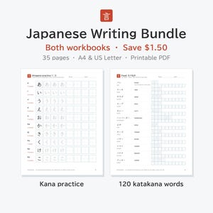 Japanese Writing Bundle, Hiragana Katakana Practice Worksheets + 120 Katakana Words Workbook, Printable PDF for Beginners, A4 & US Letter