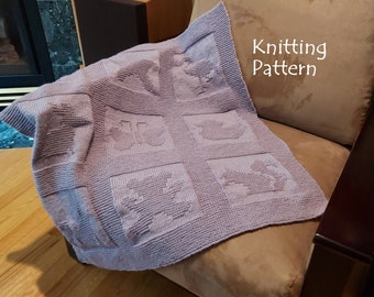 9-Square Baby Blanket Pattern, Easy Baby Blanket Knitting Pattern, 9 Motifs, Beginner Level Knitting Pattern, Instructions for 3 Sizes