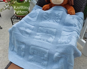 Under The Sea Baby Blanket Knitting Pattern, 9 Motifs, Beginner Level Knitting Pattern, Instructions for 3 Sizes, Easy to Knit