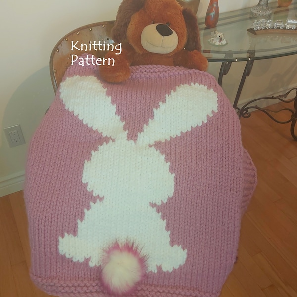 Bunny Baby Blanket Knitting Pattern, Play Mat Knitting Pattern, Super Bulky yarn, Bunny Blanket Knit Pattern