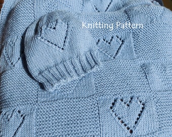 Sweetheart Baby Blanket & Beanie Set, Knitting Pattern, Baby Blanket Pattern, Baby Beanie Pattern