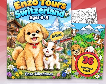 Disegni da colorare della Svizzera per bambini, 36 pagine di cuccioli stampabili, Enzo Tours Svizzera PDF, Alpi Capra Montagna Treno Attività, Età 3-8