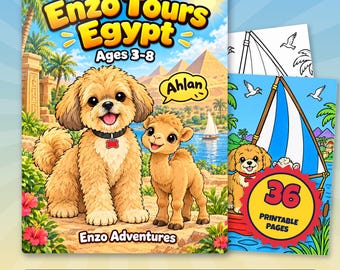 Egypt Coloring Pages for Kids, 36 Printable Puppy Pages, Enzo Tours Egypt PDF, Camel Pyramid Travel Activity, Ages 3 to 8