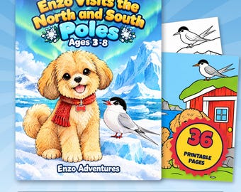 Disegni da colorare del Polo Nord e del Polo Sud per bambini, 36 pagine di cuccioli stampabili, PDF sull'Artico e l'Antartide, attività con orsi polari e pinguini, età 3-8 anni