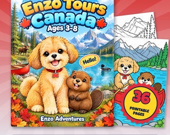 Disegni da colorare del Canada per bambini, 36 pagine di cuccioli stampabili, Enzo Tours Canada PDF, attività con alci, castori e foglie d'acero, età 3-8 anni