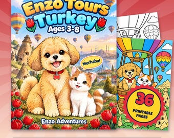 Disegni da colorare di tacchini per bambini, 36 pagine di cuccioli stampabili, PDF di Enzo Tours Turchia, attività con mongolfiera a Istanbul, età 3-8 anni