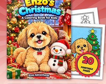 Disegni di Natale da colorare di Enzo per bambini dai 3 agli 8 anni: simpatici disegni di cani, alberi di Natale e pupazzi di neve da colorare, download immediato in formato PDF.