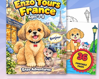 France Coloring Pages for Kids, 36 Printable Puppy Pages, Enzo Tours France PDF, Mouse Paris Travel Activity, Ages 3 to 8