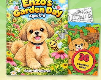 Garden Coloring Pages for Kids, 36 Printable Puppy Pages, Enzo Garden Day PDF, Bee Flower Spring Activity, Ages 3 to 8