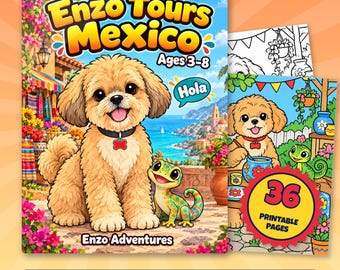 Mexico Coloring Pages for Kids, 36 Printable Puppy Pages, Enzo Tours Mexico PDF, Gecko Fiesta Travel Activity, Ages 3 to 8