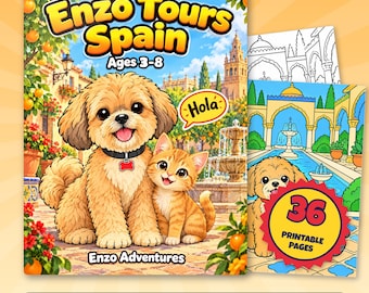 Spain Coloring Pages for Kids, 36 Printable Puppy Pages, Enzo Tours Spain PDF, Kitten Flamenco Travel Activity, Ages 3 to 8