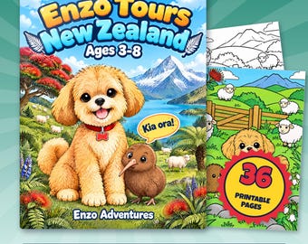 Disegni da colorare della Nuova Zelanda per bambini, 36 pagine di cuccioli stampabili, Enzo Tours Nuova Zelanda PDF, Attività con uccelli kiwi e pecore, Età 3-8