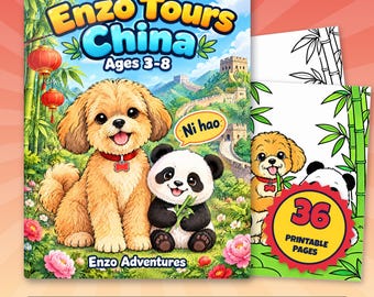 Disegni da colorare sulla Cina per bambini, 36 pagine di cuccioli stampabili, Enzo Tours China PDF, attività di viaggio sulla Grande Muraglia con i panda, età 3-8