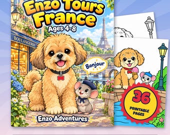 France Coloring Pages for Kids, 36 Printable Puppy Pages, Enzo Tours France PDF, Mouse Paris Travel Activity, Ages 3 to 8