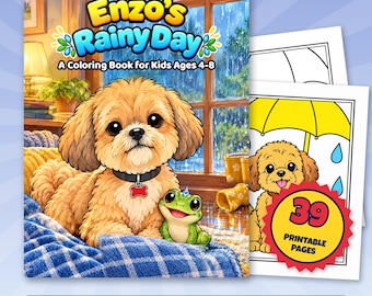 Enzo's Rainy Day Printable Coloring Pages for Kids Ages 3 to 8, Cute Dog Coloring Sheets, Umbrella Rain Boots Frog, Instant Download PDF