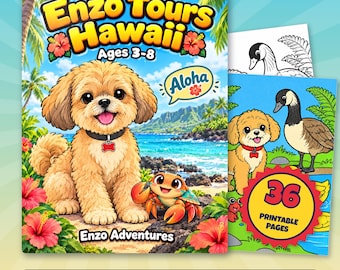 Hawaii Coloring Pages for Kids, 36 Printable Puppy Pages, Enzo Tours Hawaii PDF, Beach Sea Turtle Travel Activity, Ages 3 to 8