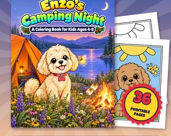 Camping Coloring Pages for Kids, 36 Printable Puppy Pages, Enzo's Camping Night PDF, Campfire Tent Firefly Activity, Ages 3 to 8