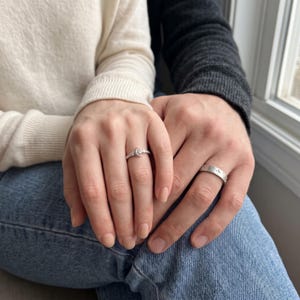Partnerring-Set, verstellbare Silberringe mit Stern- und Mondverzierungen