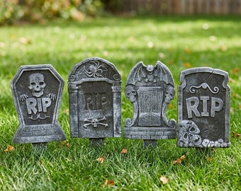 Decorazioni per lapidi di Halloween, lapidi RIP in miniatura, oggetti di scena a forma di teschio per cimitero, decorazioni gotiche in plastica per Halloween