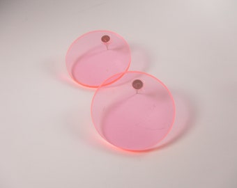 Large Pink Round Earrings, Swinging 60s Mod Bright Opaque Contemporary Fashion