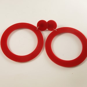 Mod Big Bright Red Circle Hoop Earrings, Oversized Acrylic Dangle Pierced  Fashion  Jewelry