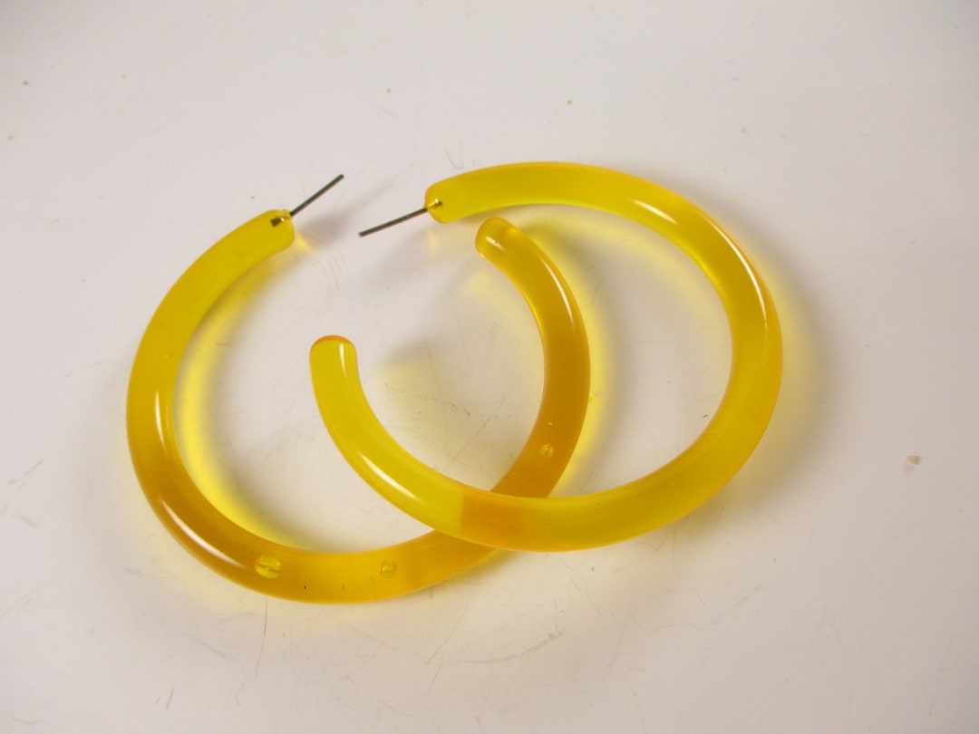 Y2K Large Amber Orange Hoop Earrings, Pierced Trending Pop Acrylic Hoop