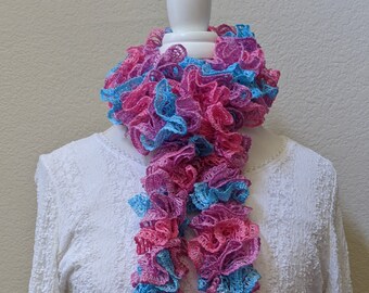 Knitted Pink, Purple, and Blue scarf