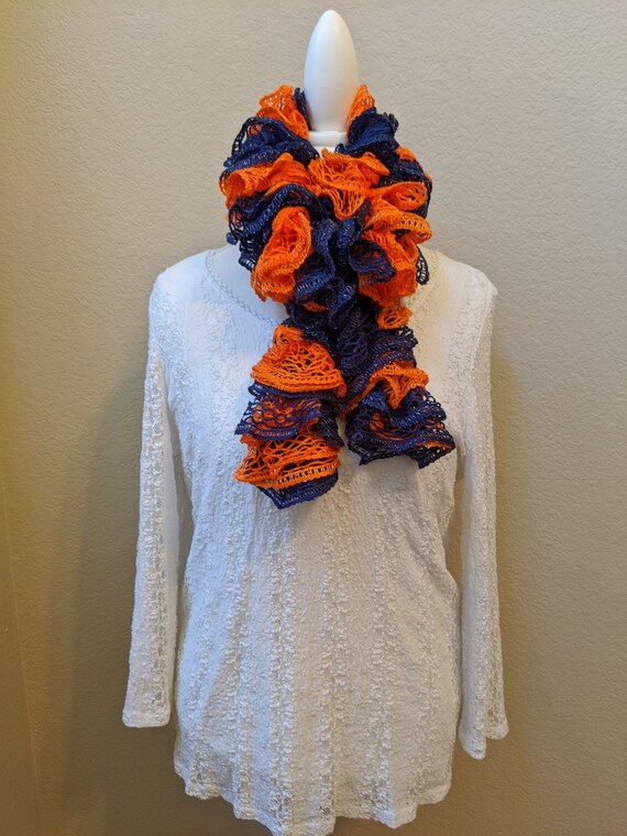 Knitted Orange and Navy Scarf Etsy