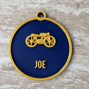 Personalised 3D Printed Motorcycle Ornament, Custom Name Biker Gift (Navy Blue/Gold) immagine 1
