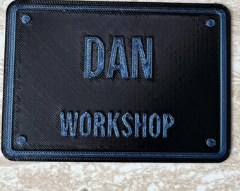 Personalised 3D Printed Workshop Plaque, Custom Name Shed Garage Man Cave Gift (100x70mm)