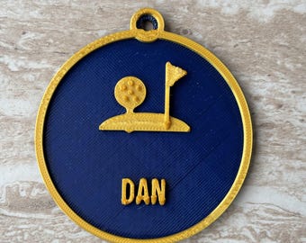 Personalised Golf Ornament, Custom Name Golf Ball Flag Decoration (3D Printed)
