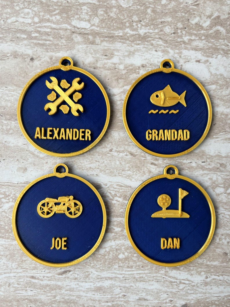 Personalised 3D Printed Motorcycle Ornament, Custom Name Biker Gift (Navy Blue/Gold) immagine 3