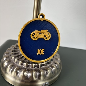Personalised 3D Printed Motorcycle Ornament, Custom Name Biker Gift (Navy Blue/Gold) immagine 2