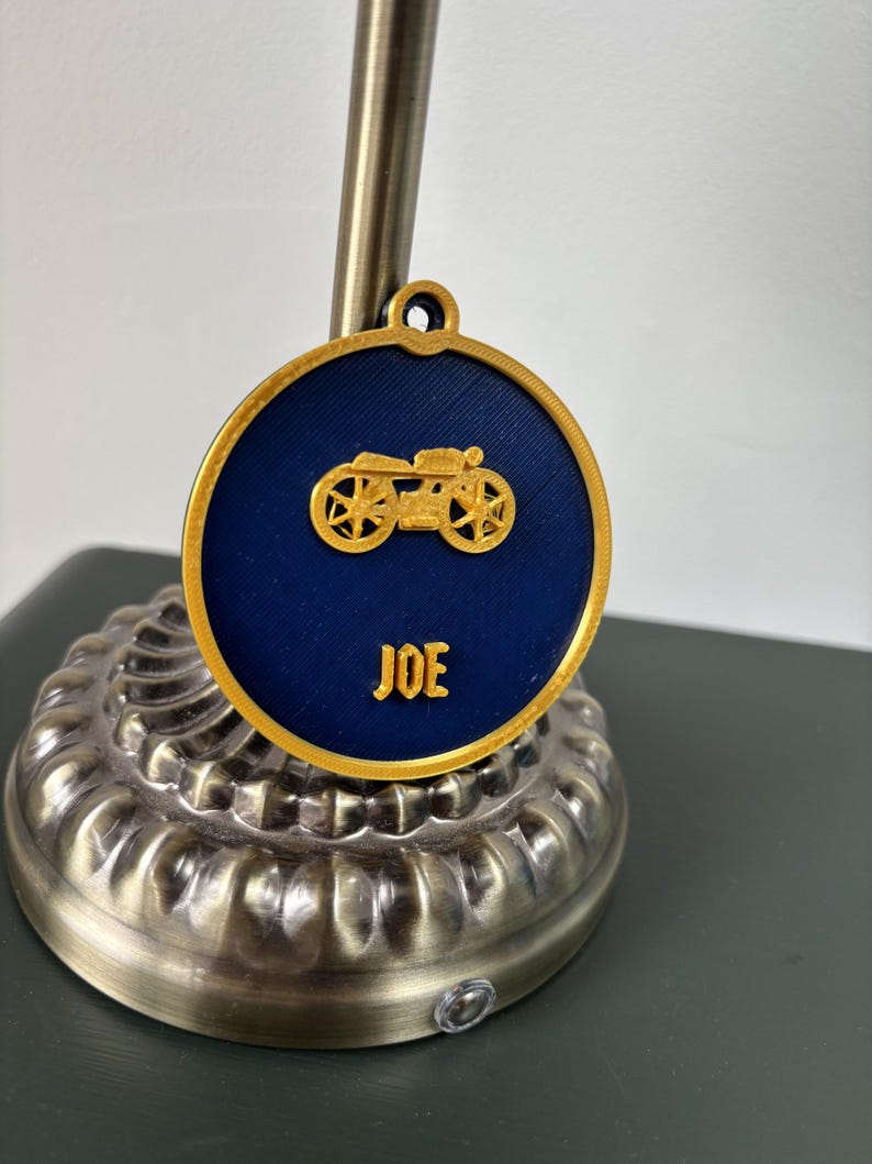 Personalised 3D Printed Motorcycle Ornament, Custom Name Biker Gift (Navy Blue/Gold) immagine 2
