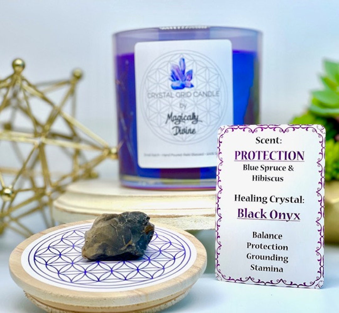PROTECTION Crystal Grid Candle & Crystal Etsy