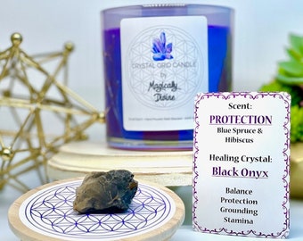 PROTECTION- Crystal Grid Candle & Crystal