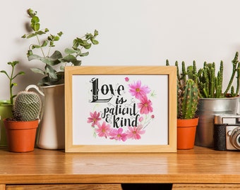 Love is Patient & Kind Digital Watercolor Print