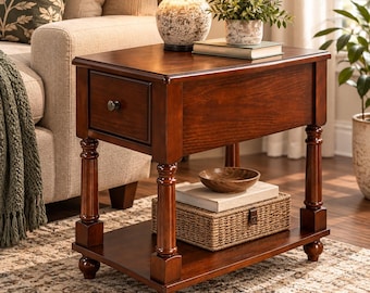 Traditional Wood Nightstand with Drawer and Lower Shelf Classic Bedroom Side Table
