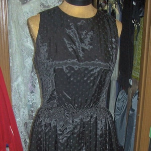 Jean Leslie little black dress balloon bottom dotted swiss sleeveless VTG 80's S image 1