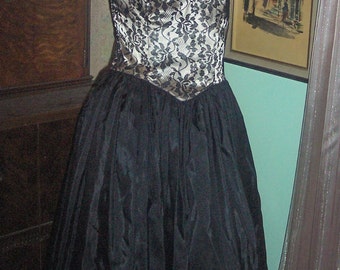 Gunne Sax Strapless Vintage dress boned Prom Party Formal 80s taffeta crinoline XS tea length steampunk style