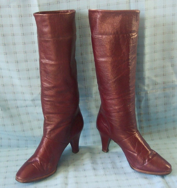 burgundy tall leather boots